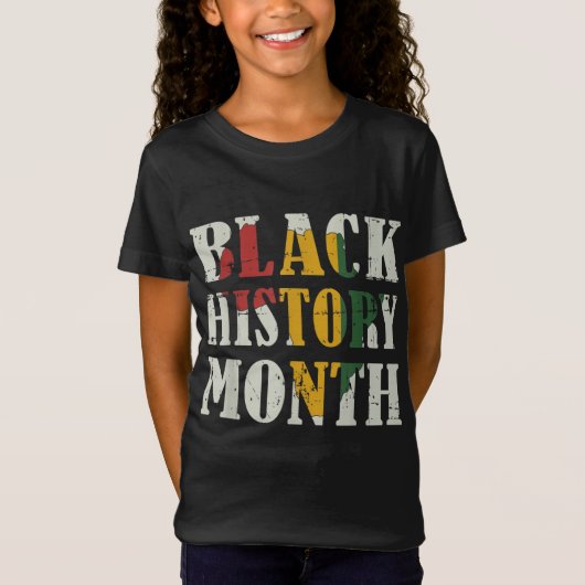 アフロのアフリカ地図と黒い歴史月 Tシャツ (正面)