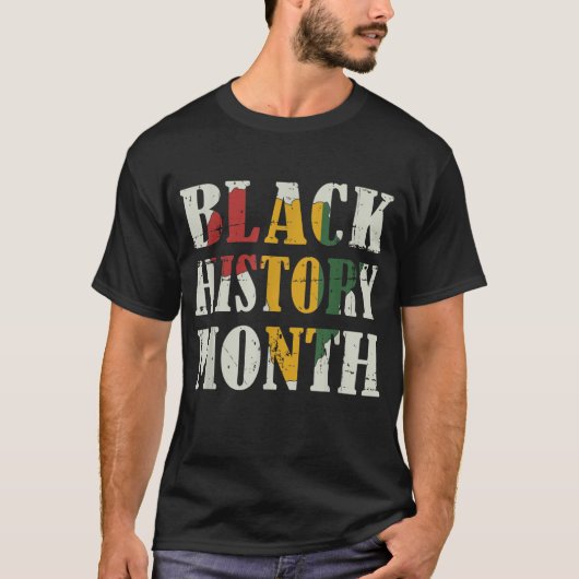 アフロのアフリカ地図と黒い歴史月 Tシャツ (正面)