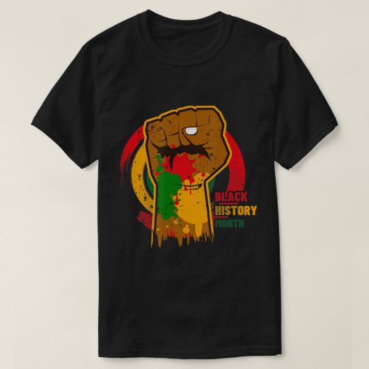 アフロのアフリカ地図と黒い歴史月 Tシャツ (デザイン正面)