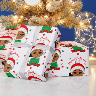 アフロのベビーガールがクリスマスアフリカアメリカ人を怒らせる ラッピングペーパー