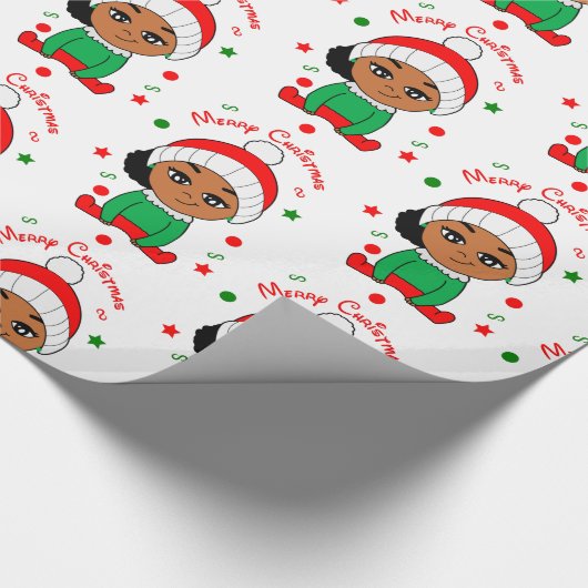 アフロのベビーガールがクリスマスアフリカアメリカ人を怒らせる ラッピングペーパー (角)