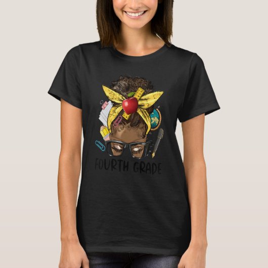 アフロの女性教師 ライフ メッシー バン 4年生 お茶 Tシャツ (正面)