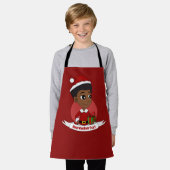 アフロの漫画を持つクリスマスガール エプロン (着用した状態)
