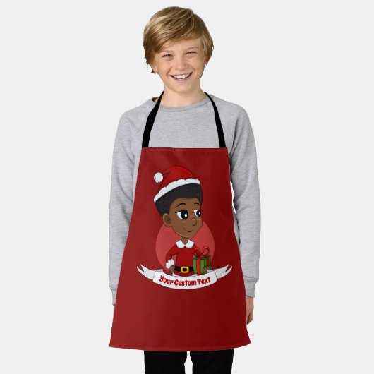 アフロの漫画を持つクリスマスガール エプロン (着用した状態)