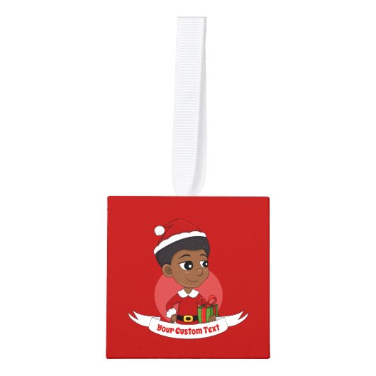 アフロの漫画を持つクリスマスガール キューブオーナメント (正面)