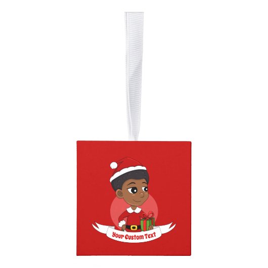 アフロの漫画を持つクリスマスガール キューブオーナメント (右)