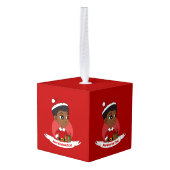 アフロの漫画を持つクリスマスガール キューブオーナメント (裏面アングル)