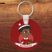 アフロの漫画を持つクリスマスガール キーホルダー (正面)