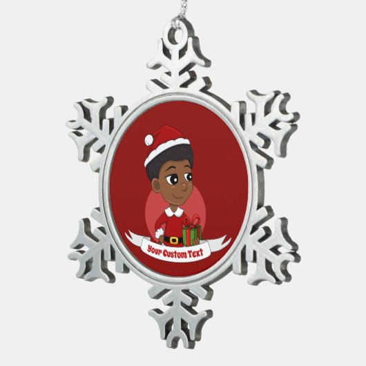 アフロの漫画を持つクリスマスガール スノーフレークピューターオーナメント (右)