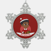 アフロの漫画を持つクリスマスガール スノーフレークピューターオーナメント (正面)