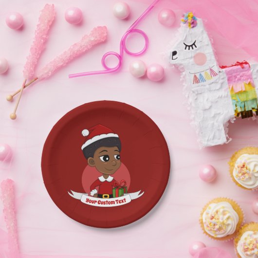 アフロの漫画を持つクリスマスガール ペーパープレート (パーティー)
