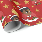 アフロの漫画を持つクリスマスガール ラッピングペーパー (ロールコーナー)