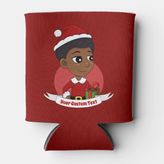 アフロの漫画を持つクリスマスガール 缶クーラー (正面)