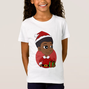 アフロの漫画を持つクリスマスガール Tシャツ