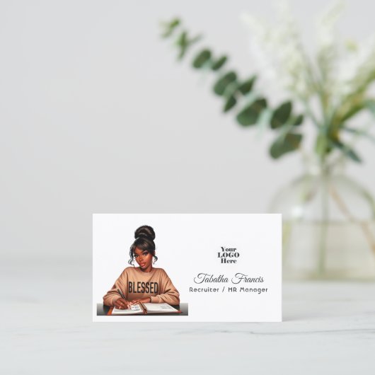 アフロはっきりしたブラック女性ボスエンパワーメントアート 名刺 (スタンド正面)