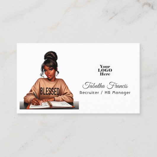 アフロはっきりしたブラック女性ボスエンパワーメントアート 名刺 (正面)