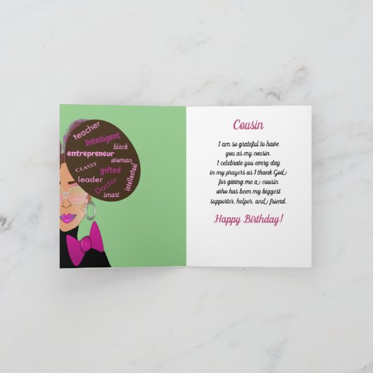 アフロアメリエレガントカのいとこの誕生日カード カード (内部)
