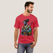アフロアメリカンサムライアニメ漫画日本武士 Tシャツ (正面フル)