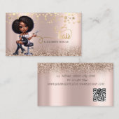 アフロアメリカン女性はさみバラ金ゴールドグリッター 名刺 (正面/裏面)