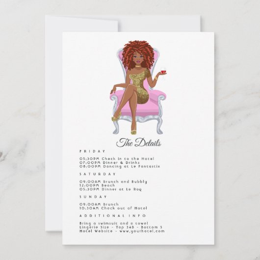 アフロアメリカ人クイーンの独身パーティー 招待状 (裏面)