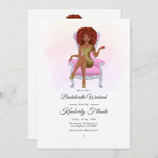 アフロアメリカ人クイーンの独身パーティー 招待状 (正面/裏面)