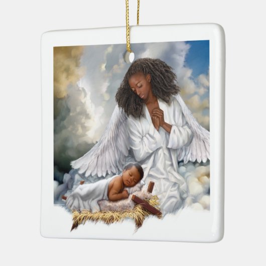 アフロエンジェルとベビーイエスクリスマスオーナメント セラミックオーナメント (左)