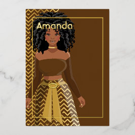 アフロガールバースデーパーティーフォイル招待状 箔招待状