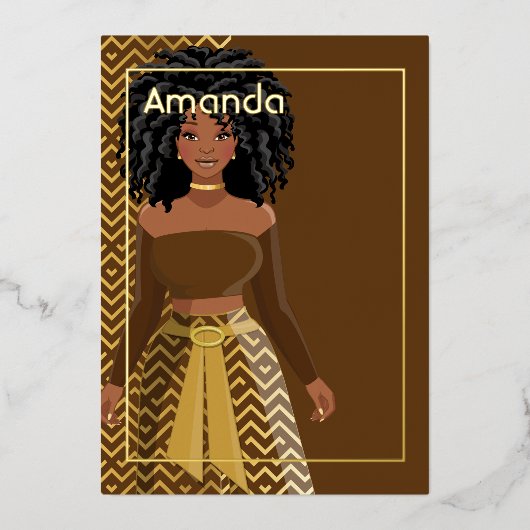 アフロガールバースデーパーティーフォイル招待状 箔招待状 (正面)