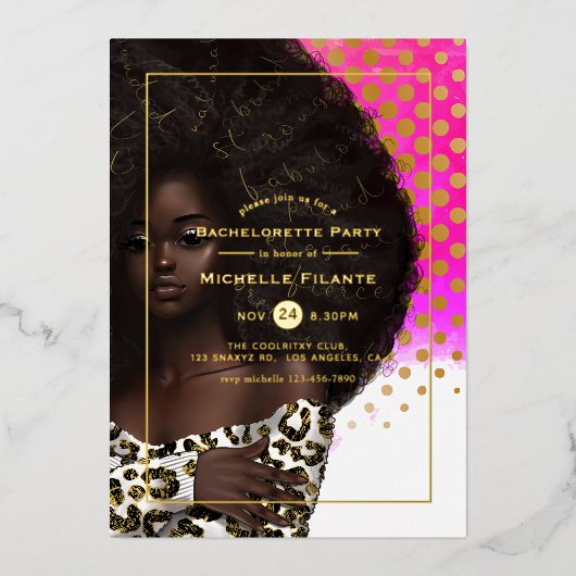 アフロゴールドフォイルバチェロレッテ 箔招待状 (正面)