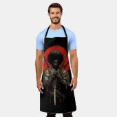 アフロサムライウォリアエプロンはっきりした- Red Sun 日本の エプロン (着用した状態)