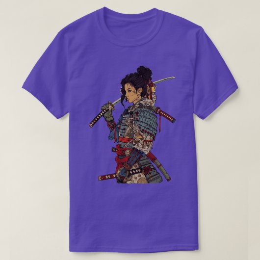 アフロサムライガール日本のアート Tシャツ (デザイン正面)