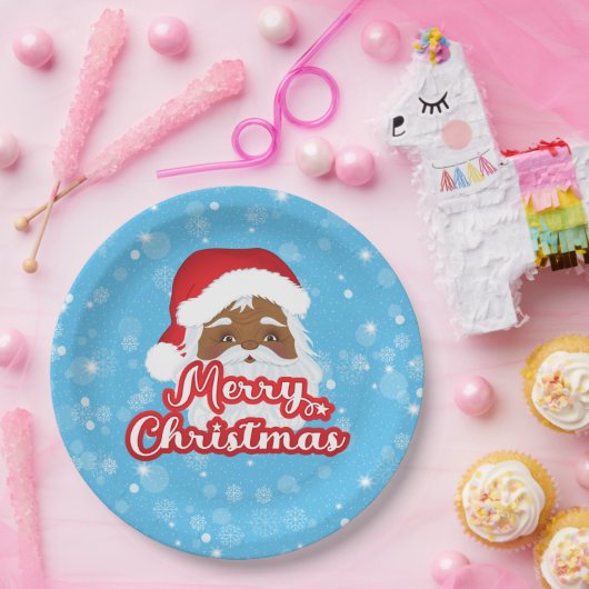 アフロサンタクロースメリークリスマス紙プレート ペーパープレート (パーティー)