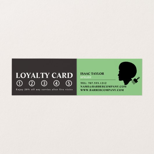 アフロスタイル、メンズ理容師詳細ロイヤリティカード、 名刺 (内部フラット)