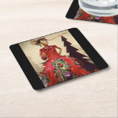 アフロセントリックドレス型枠マネキンクリスマスツリー スクエアペーパーコースター (アングル)