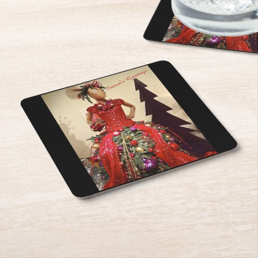 アフロセントリックドレス型枠マネキンクリスマスツリー スクエアペーパーコースター (アングル)