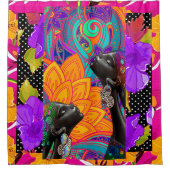 アフロセントリックフォークアート シャワーカーテン (正面)