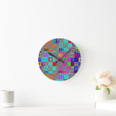 アフロセントリック・ジオメトリック・モチーフ・マルチカラー ラウンド壁時計 (ホーム)