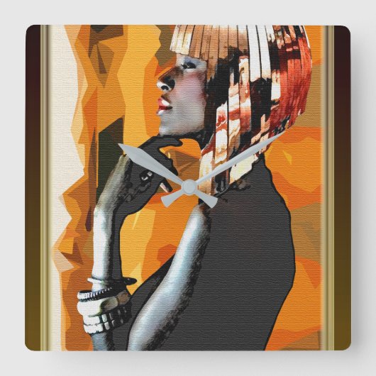 アフロセントリッポップ・アートのクアート スクエア壁時計 (正面)