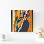 アフロセントリッポップ・アートのクアート スクエア壁時計 (ホーム)