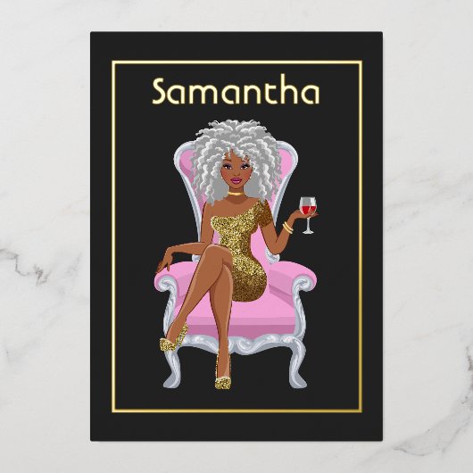 アフロバースデーパーティーフォイル招待状 箔招待状 (正面)