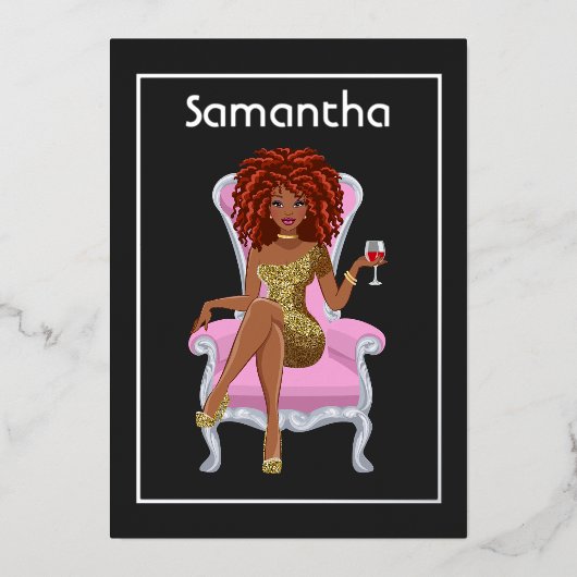 アフロバースデーパーティーフォイル招待状 箔招待状 (正面)