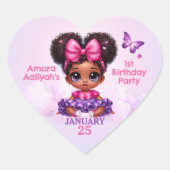 アフロパフベビーガールピンク/パープルバタフライ誕生日 ハートシール (正面)