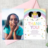 アフロパフユニコーンと虹の誕生日パーティー サンキューカード