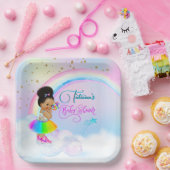 アフロプフベビーガールパステルレインボーベビーシャワー ペーパープレート (パーティー)