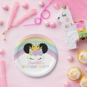 アフロプフユニコーンレインボーズ誕生日パーティー ペーパープレート (パーティー)