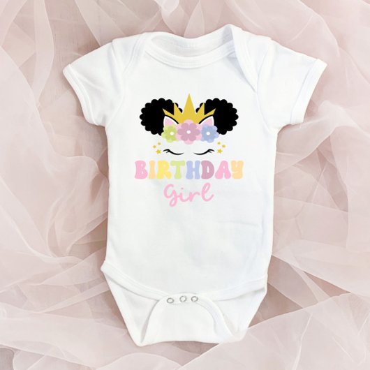 アフロプフユニコーン誕生日ガールパーティー服 ベビーボディスーツ