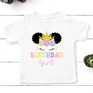 アフロプフユニコーン誕生日ガールパーティー服 ベビーTシャツ