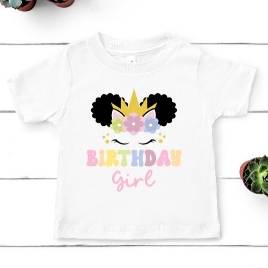 アフロプフユニコーン誕生日ガールパーティー服 ベビーTシャツ