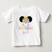アフロプフユニコーン誕生日ガールパーティー服 ベビーTシャツ (正面)