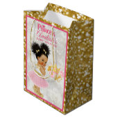 アフロプリンセスバレリーナベビーガールピンク|金ゴールド ファンシー ミディアムペーパーバッグ (裏面アングル)